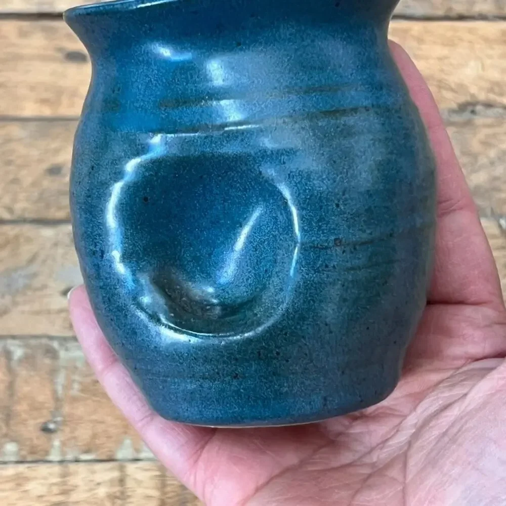 Samuel Calder Studio Art Pottery Sugar Cup Blue Speckled Earthenware Matte